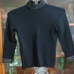 Cache Black Rhinestone Women's Super Form-Fitting Stretchy Top